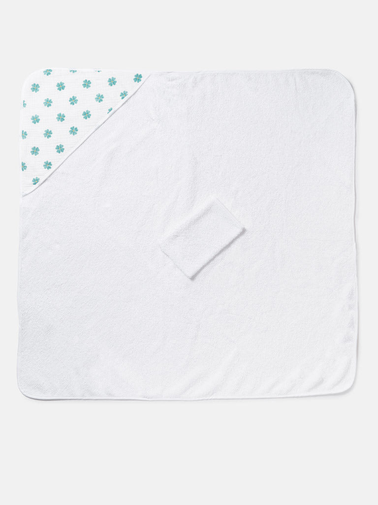 Baby Lucky Clover Collection Towel Set with Washcloth - Limited Edition - White & Green