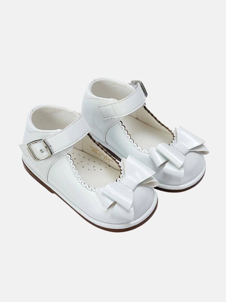 Baby Girl Patent Double Bow Shoes -White