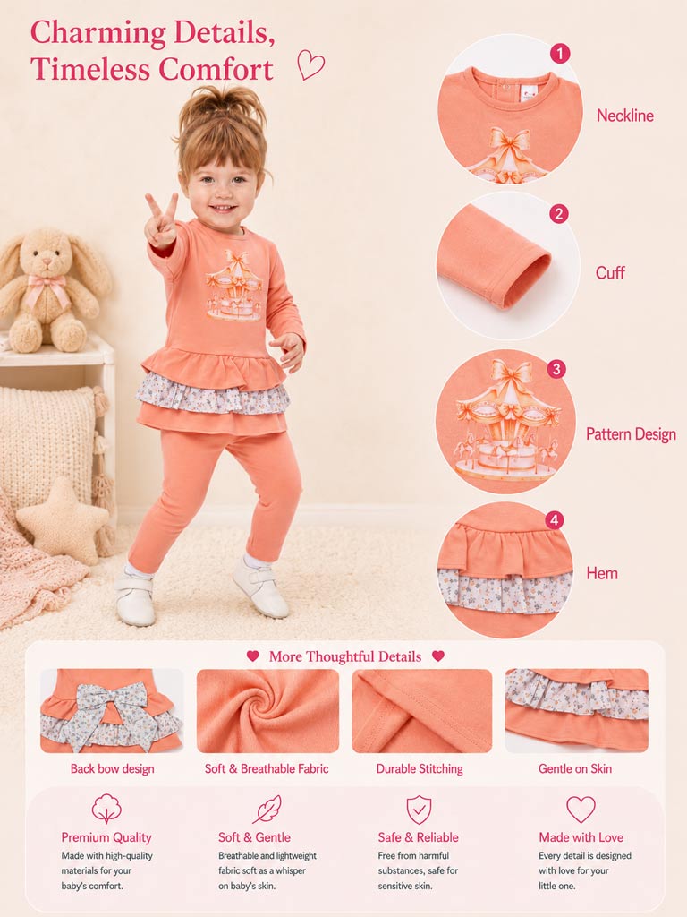 Baby Girl Top & Leggings Set - Carousel Collection - Orange