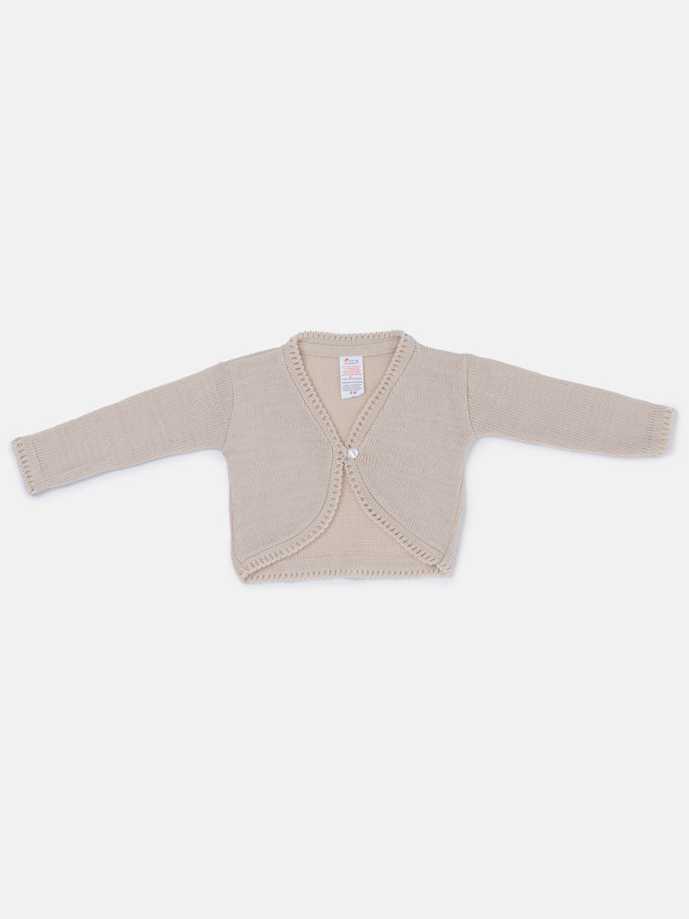 Luxury Baby Girl LONG Bolero with Button - Beige