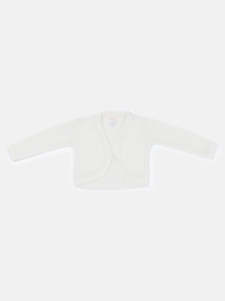 Luxury Baby Girl Long Bolero with Button - White