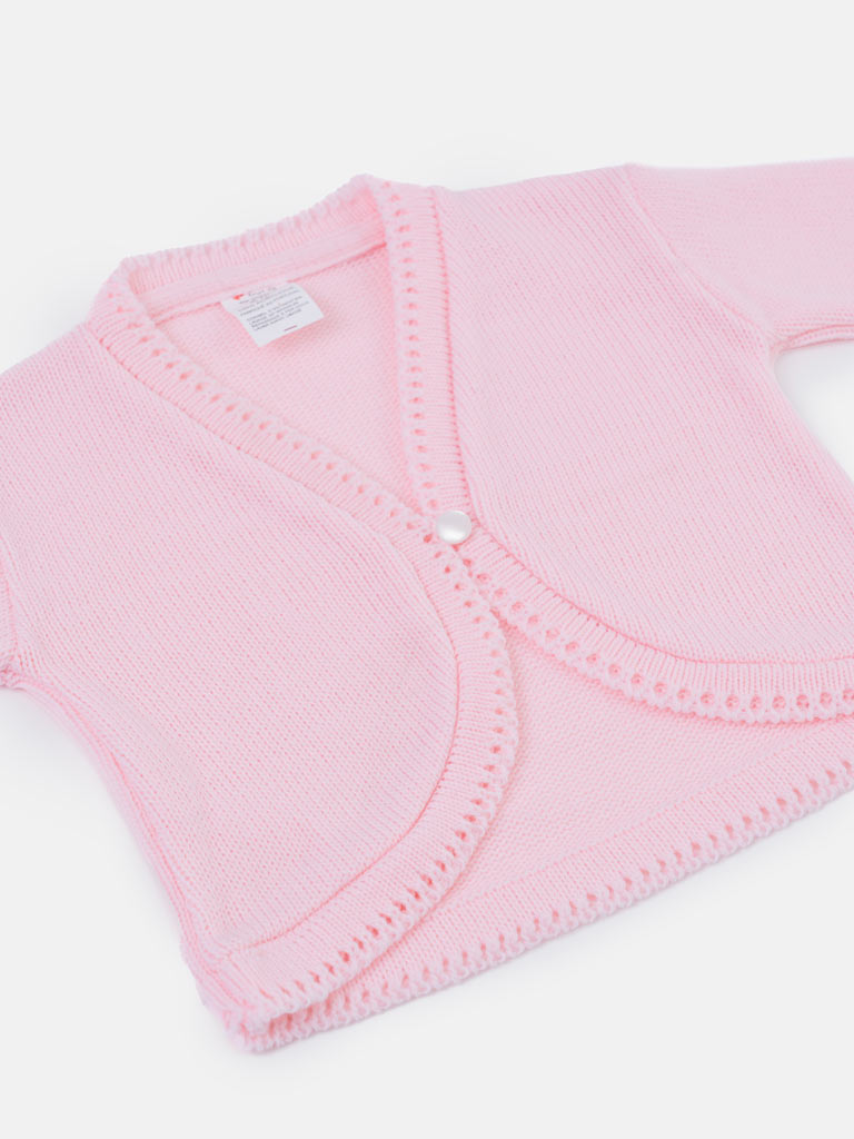 Luxury Baby Girl Long Bolero with Button - Pink