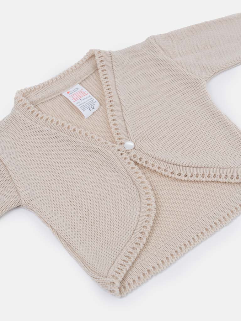 Luxury Baby Girl LONG Bolero with Button - Beige