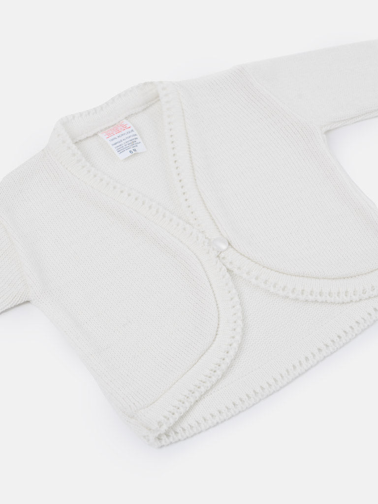 Luxury Baby Girl Long Bolero with Button - White
