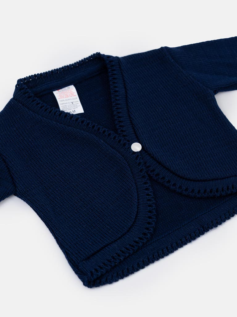 Luxury Baby Girl LONG Bolero with Button - Navy