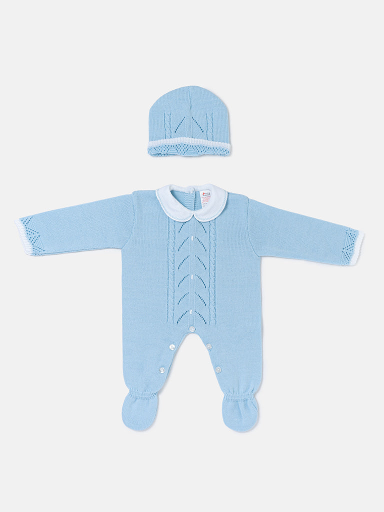 Unisex NOA COLLECTION Knitted All-in-One with Hat - Baby Blue