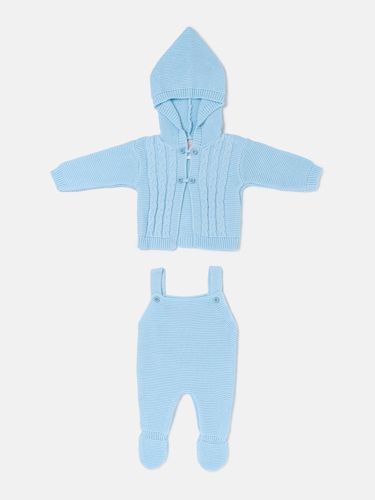 Unisex MAR COLLECTION 2-Piece Knitted Dungaree and Cardigan Set with Double-Button Loops - Baby Blue
