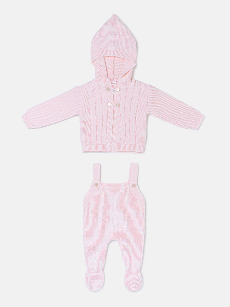 Unisex MAR COLLECTION 2-Piece Knitted Dungaree and Cardigan Set with Double-Button Loops - Baby Pink
