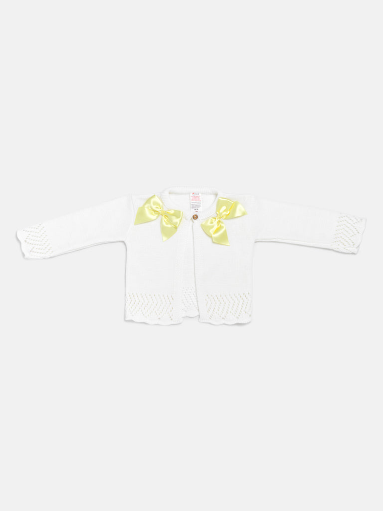Baby Girl Cardigan with 2 Big Bows - White & Yellow Bow