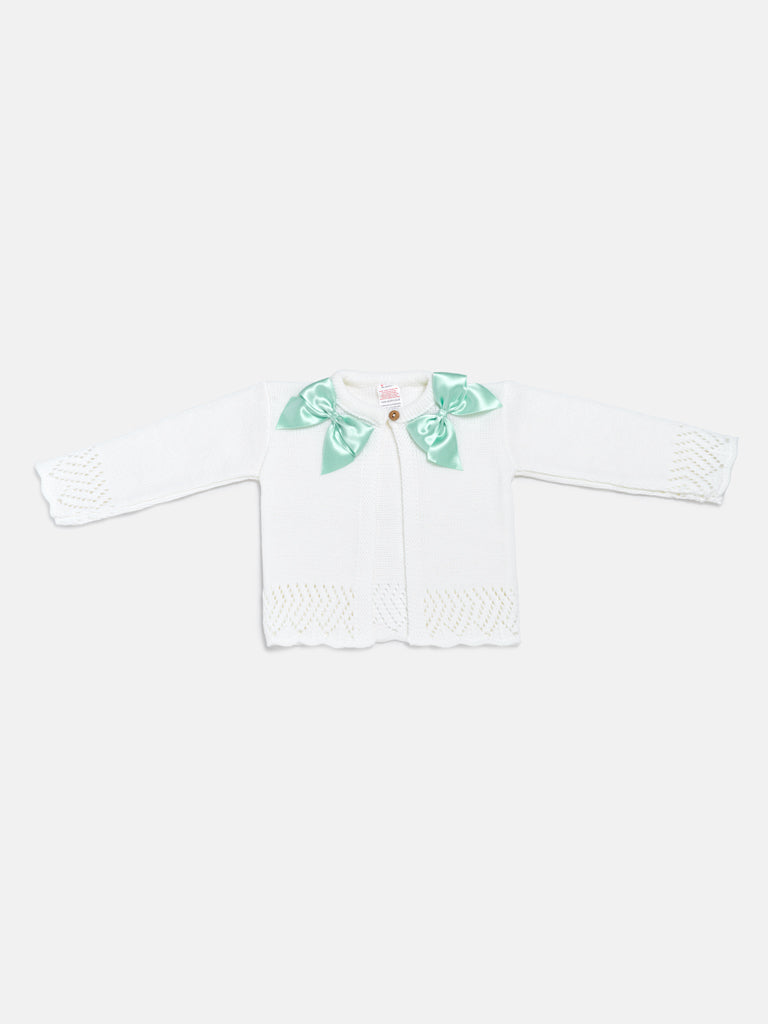 Baby Girl Cardigan with 2 Big Bows - White & Mint Bow
