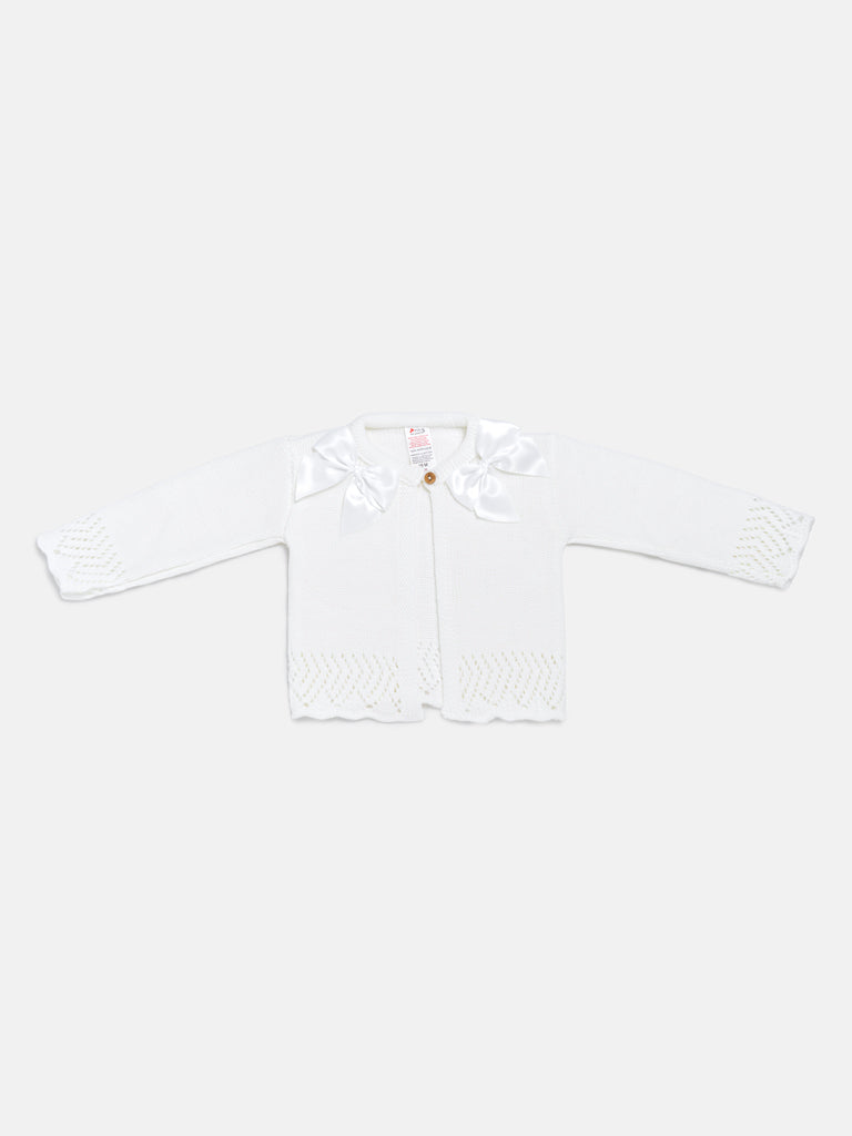 Baby Girl Cardigan with 2 Big Bows - Ivory & White Bow