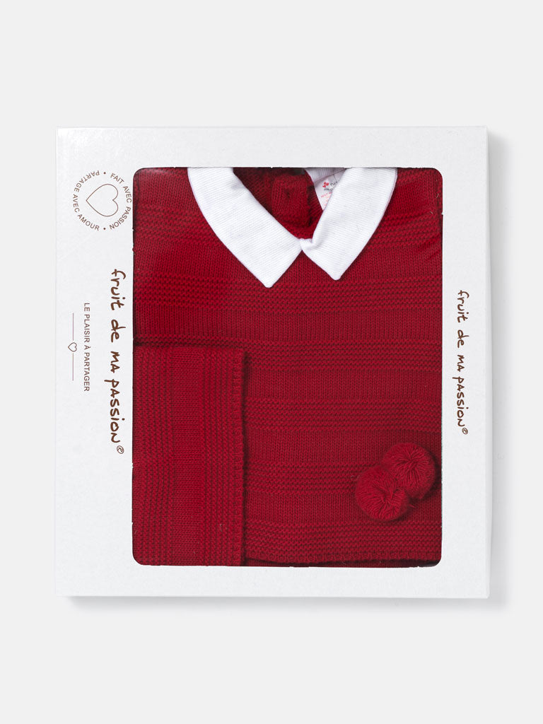 Baby Boy 3-Piece Knitted Gift Box Set with Pom-Pom - Red