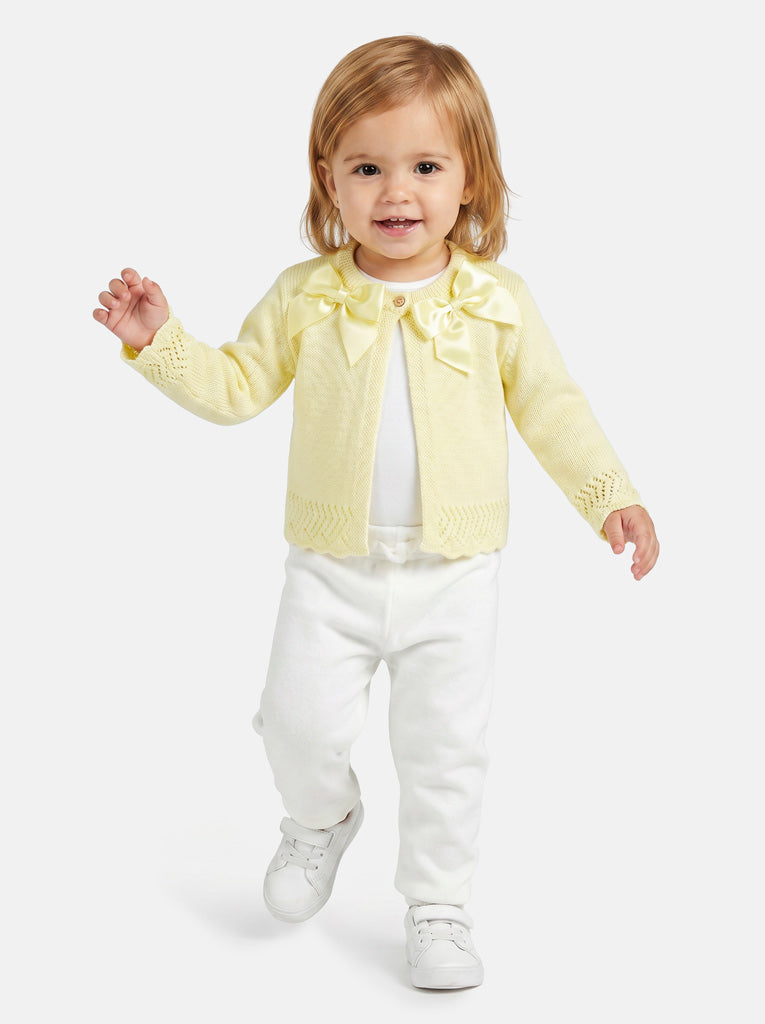 Baby Girl Cardigan with 2 Big Bows - Lemon Yellow