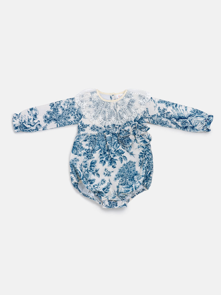 Baby Girl Genoveva Collection Elegant Romper - Dusty Blue