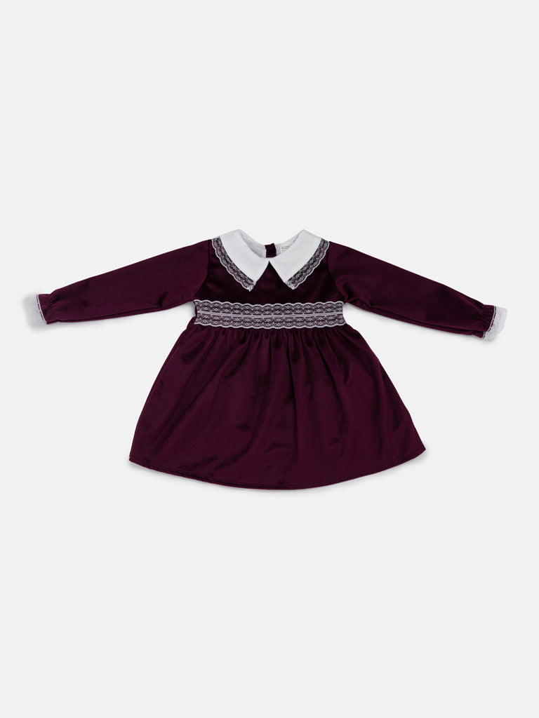 Baby Girl Celeste Collection Velvet Dress - Burgundy
