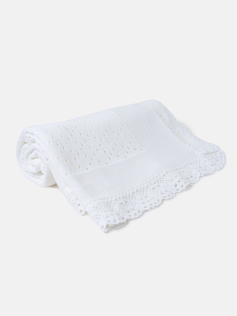 Baby Open Dot Knitted Spanish Blanket - White