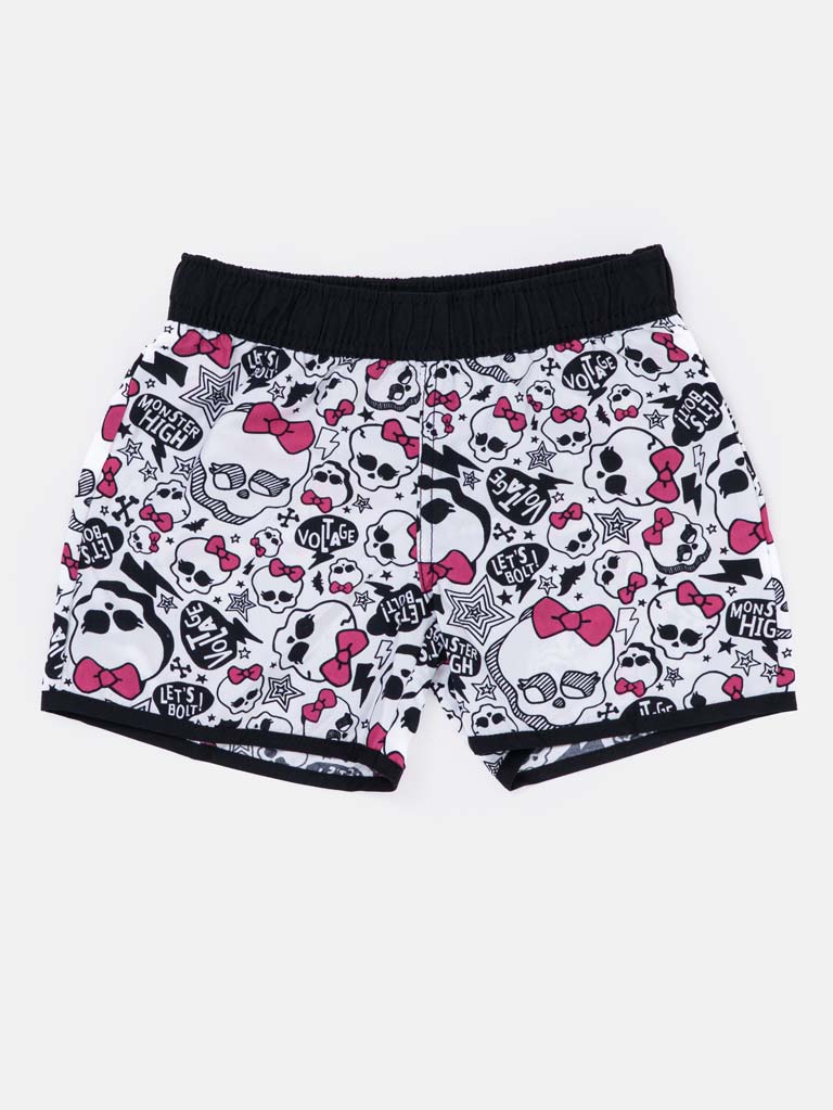 Girls Skulls with Pink Bows Graphic Print Shorts – Black & White