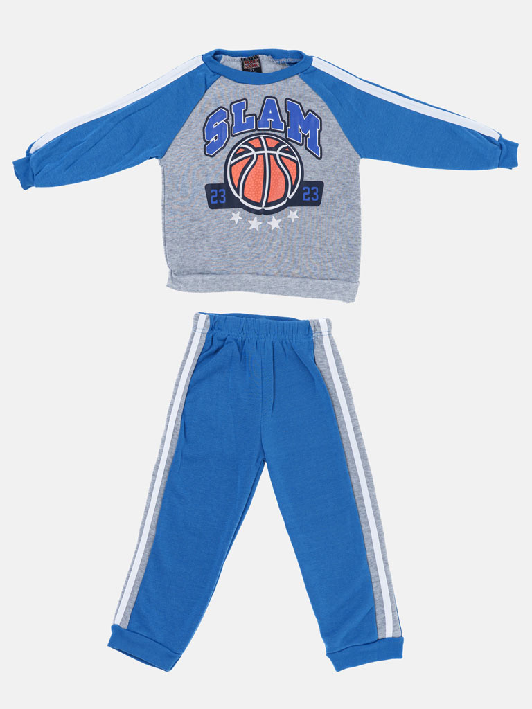 Boys "SLAM" Basketball Print Tracksuit – Gray & Blue