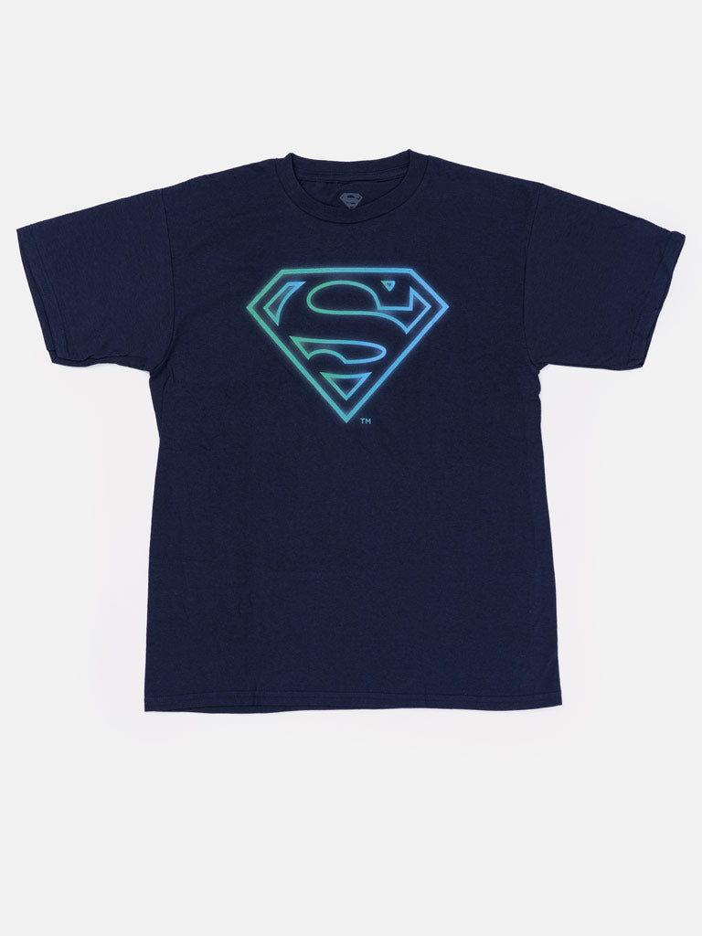 Boys "Superman" Gradient Logo Print T-Shirt – Navy Blue