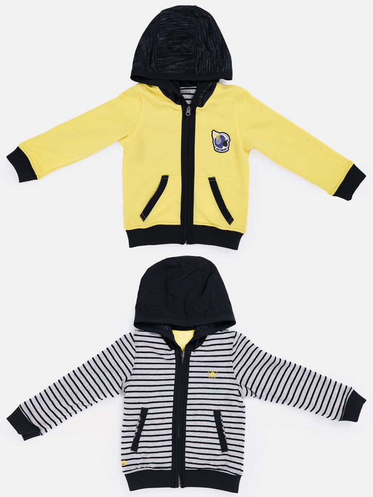 Boys Reversible Zip-Up Sport Hoodie – Yellow & Striped