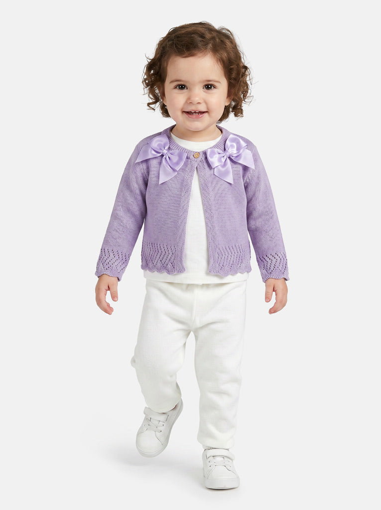 Baby Girl Cardigan with 2 Big Bows - Lilac