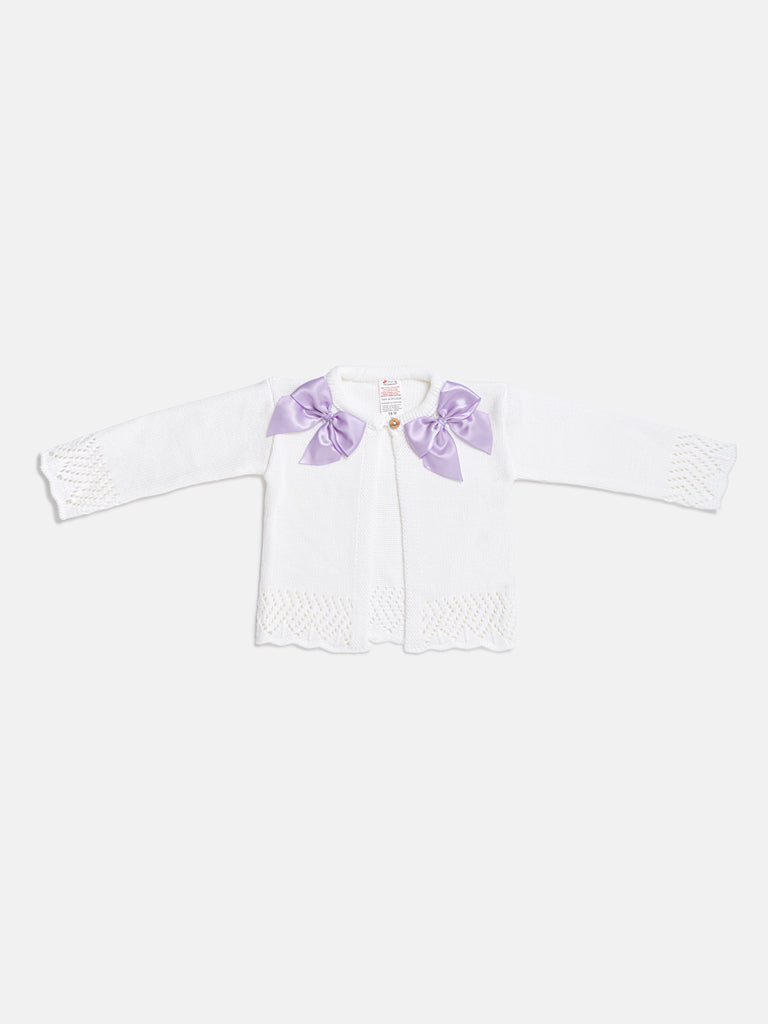 Baby Girl Cardigan with 2 Big Bows - White & Lilac