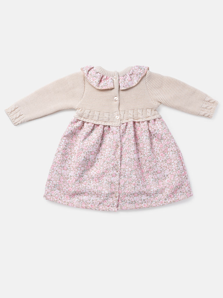 Baby Girl Flores Collection Floral Print Spanish Dress - Beige