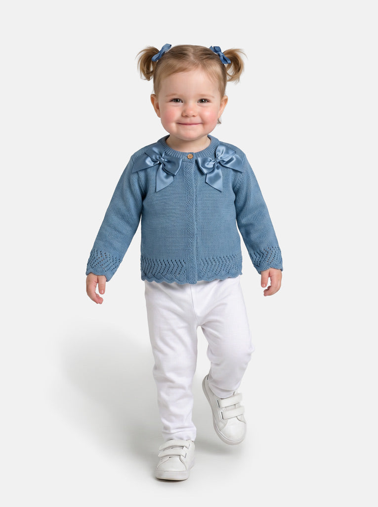 Baby Girl Cardigan with 2 Big Bows - Blue
