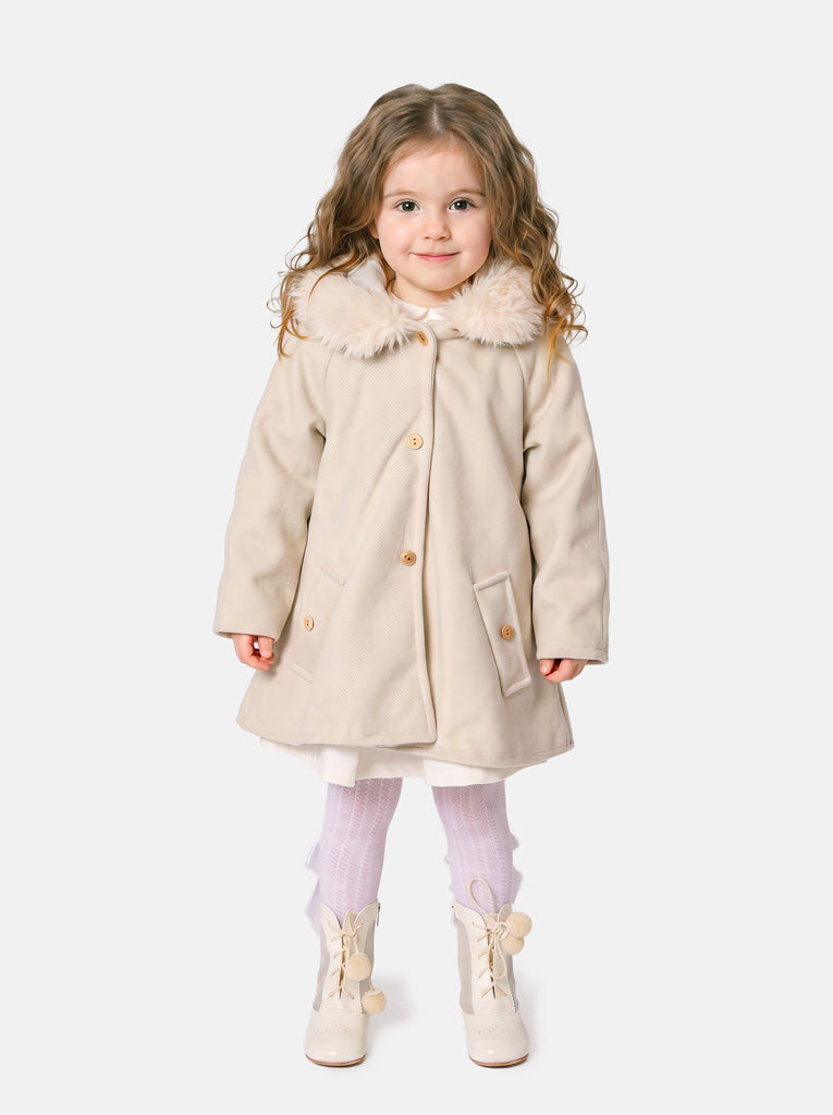 Baby Girl A-line Princess Spanish Hooded Coat with Faux Fur - Light Beige