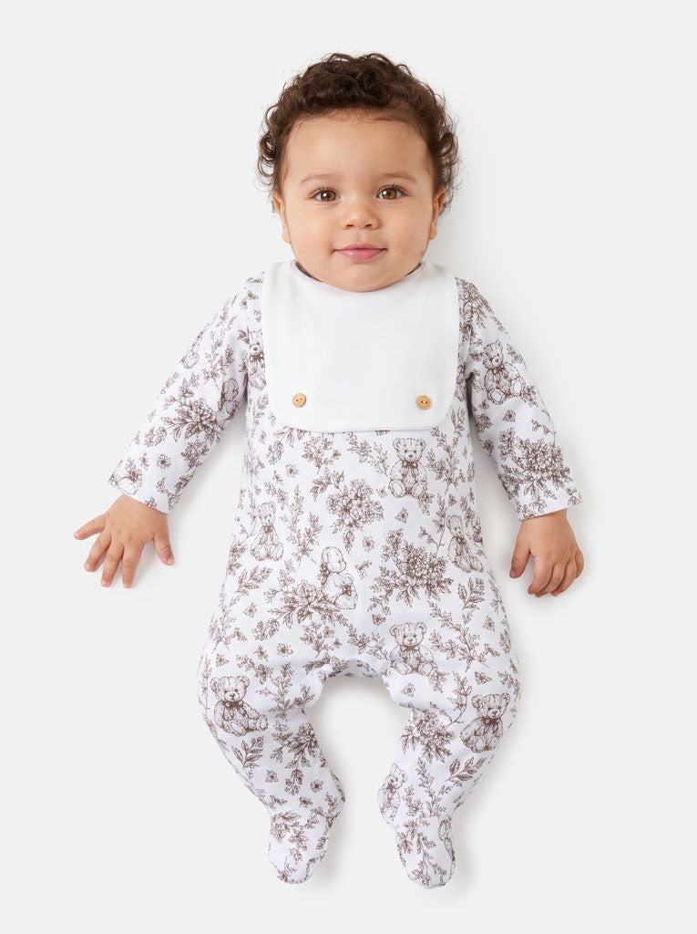 Baby Grow with Attached Bib - Teddy Collection - Beige