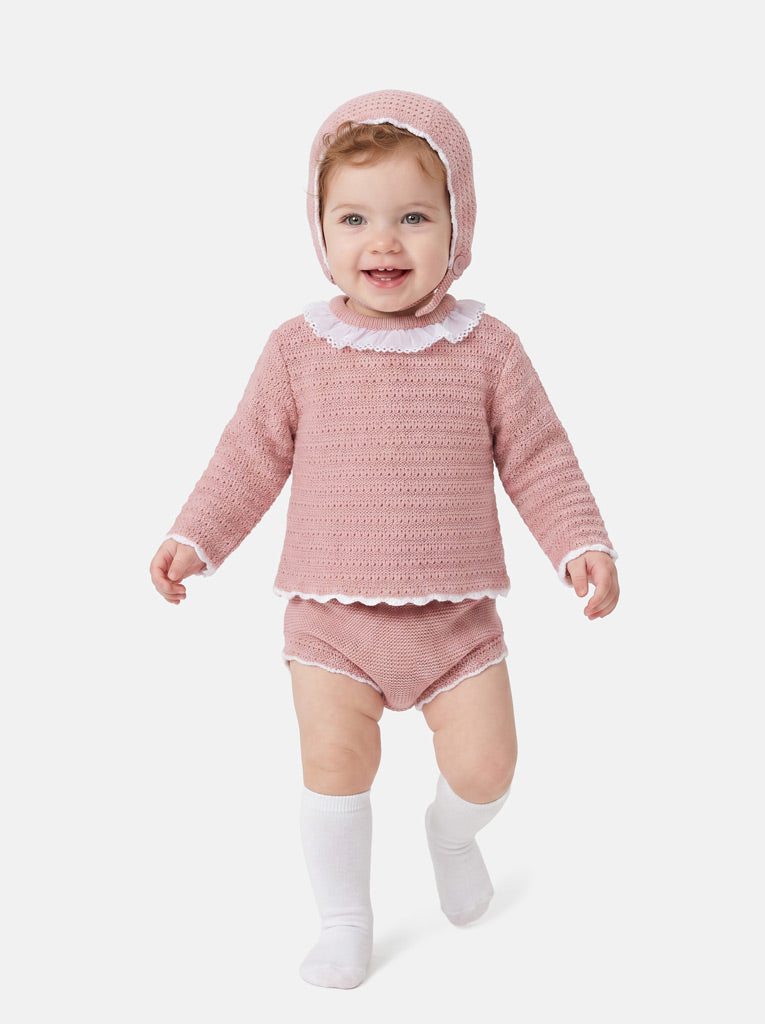 Baby Girl ELIZA Collection knitted 3-piece set - Rose Pink