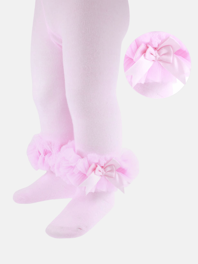 Baby Girl Tutu Tights with Bow - Baby Pink