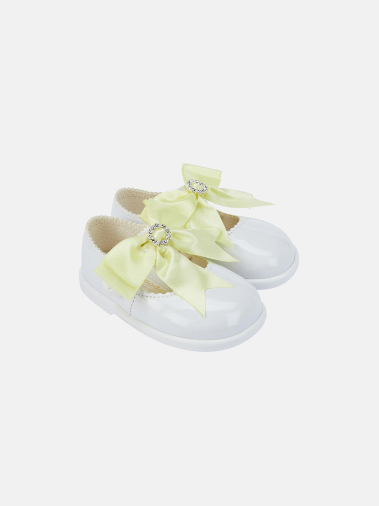 Baypods Girls Diamanté Hard Soled Shoe-White & Yellow