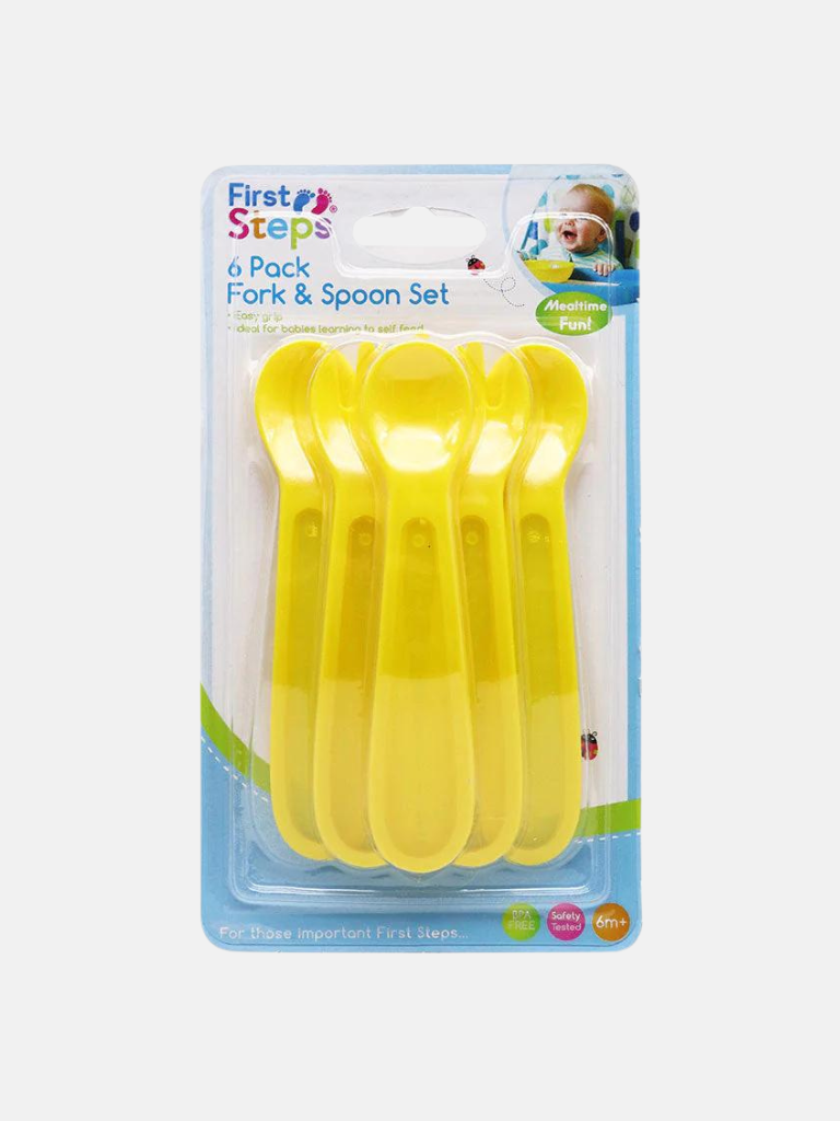 First Steps Pack Of Six Spoon and Fork Set- Yellow