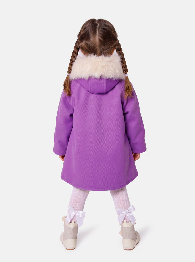 Baby Girl A-line Princess Spanish Hooded Coat with Faux Fur - Royal Purple