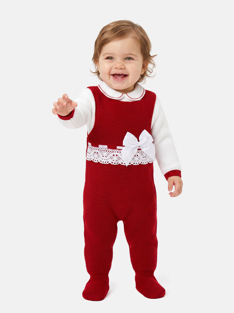 Baby Girl Ximena Collection 2-piece Knitted Dungaree Set - Red