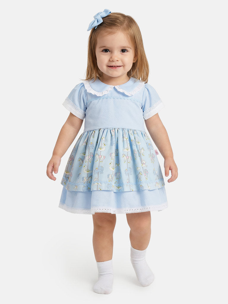 Baby Girl Carousel Spanish Dress - Baby Blue