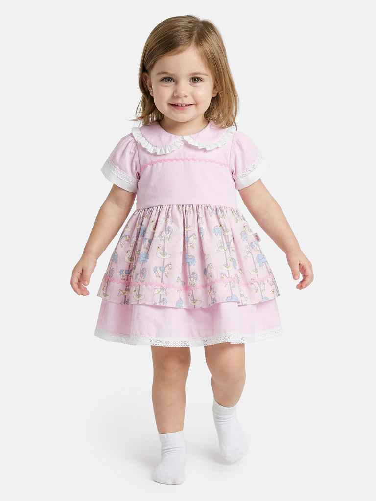 Baby Girl Carousel Spanish Dress - Baby Pink