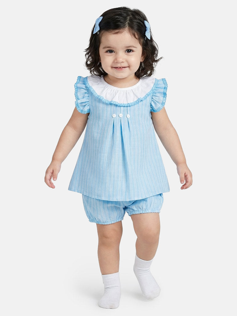 Baby Girl Casandra Collection 2-Piece Romper Set - Baby Blue