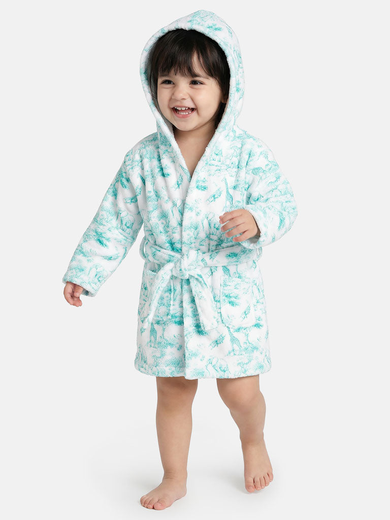 Children's Safari Collection Hooded Bath Robe - Mint Green