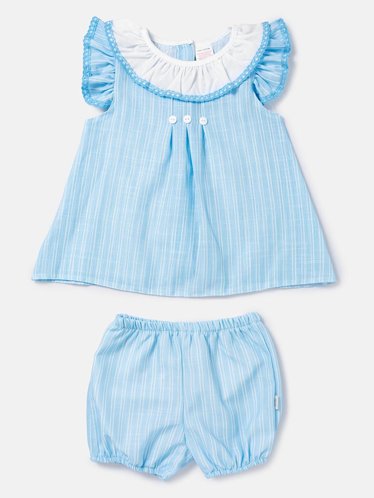 Baby Girl Casandra Collection 2-Piece Romper Set - Baby Blue