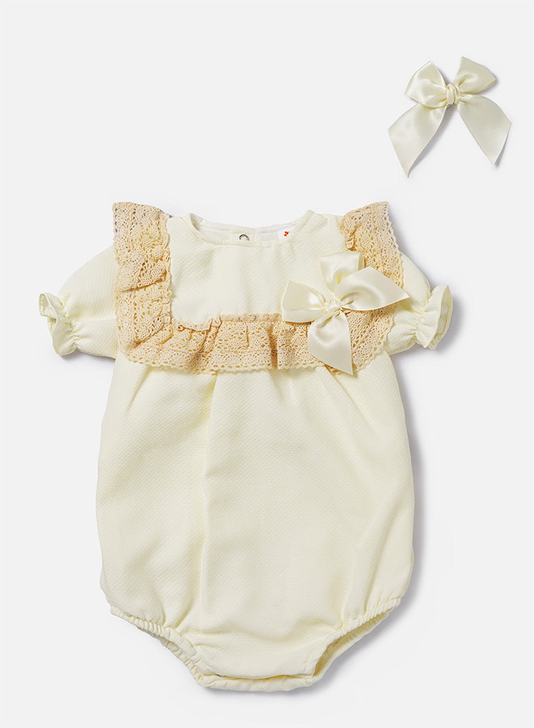Baby Girl Catalina Collection Romper + Hair Clip Set - Ivory