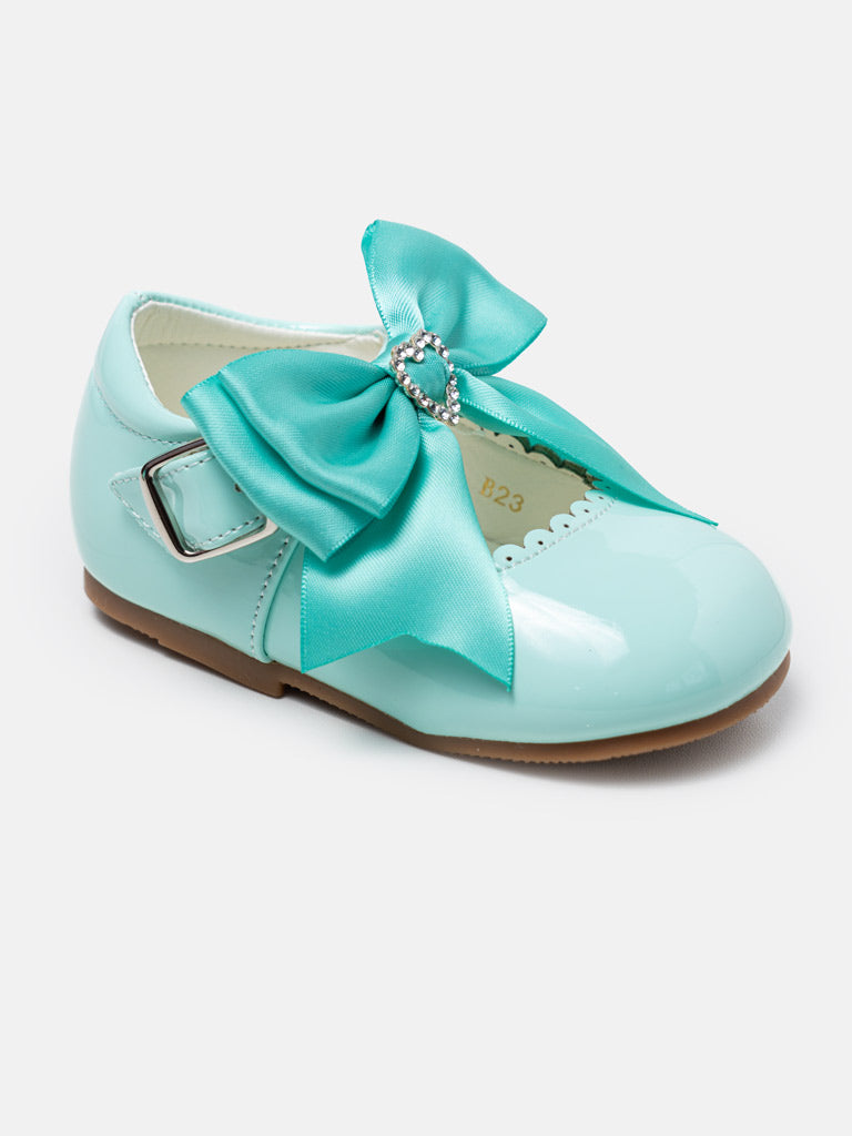 Baby Girl Mary-Jane Diamond Heart Shoes TIA Collection - Aqua Blue