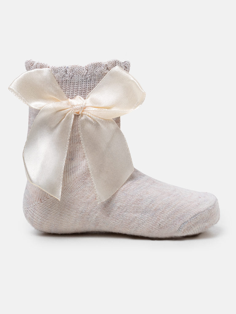 Baby Girl Soft Ankle Socks with Satin Bow - Champagne