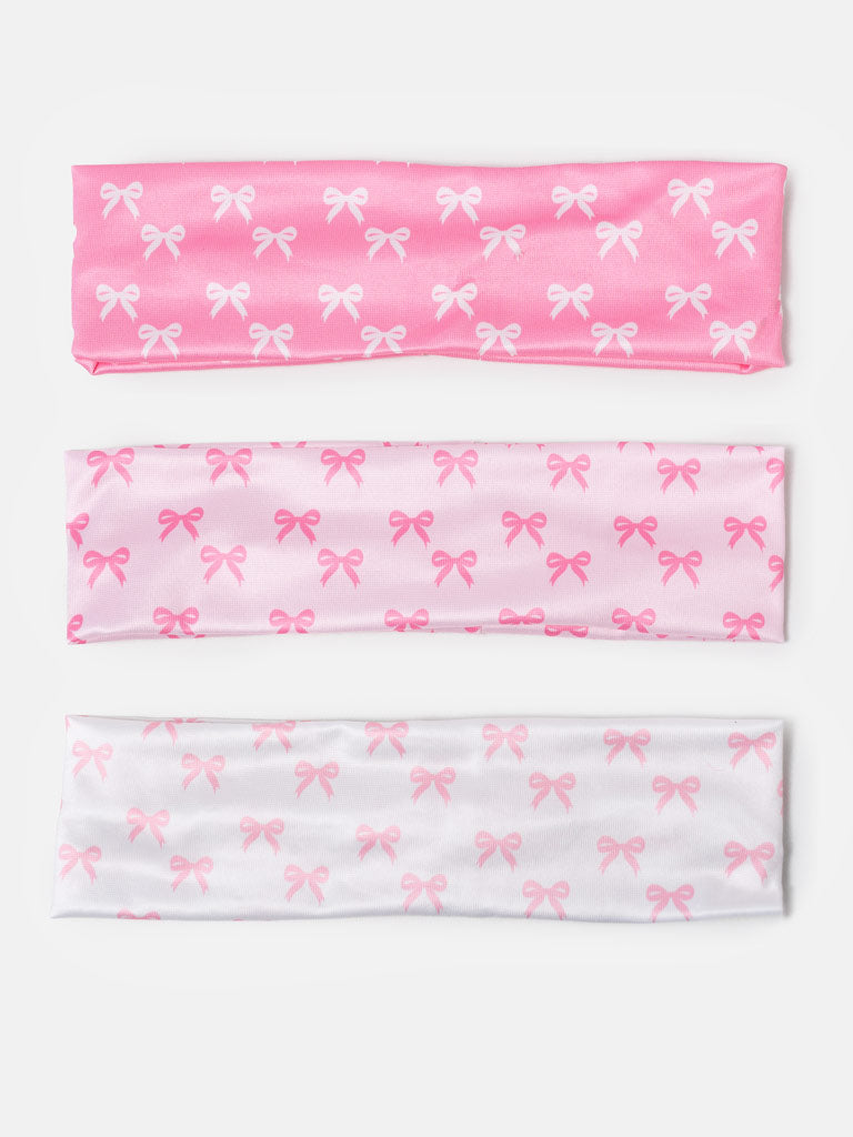 Mommy Headbands 3-Piece Set with Bow Print - Pink & White