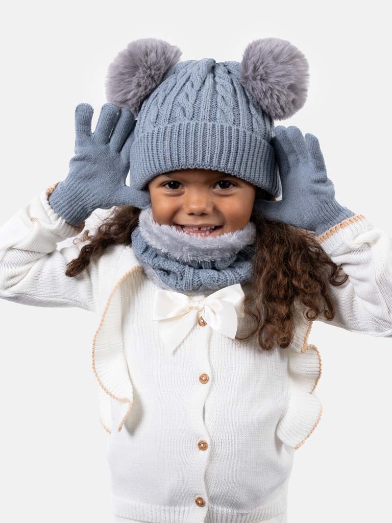 Baby Girl 3 in 1 Set(Hat, Gloves, Snood) - Grey