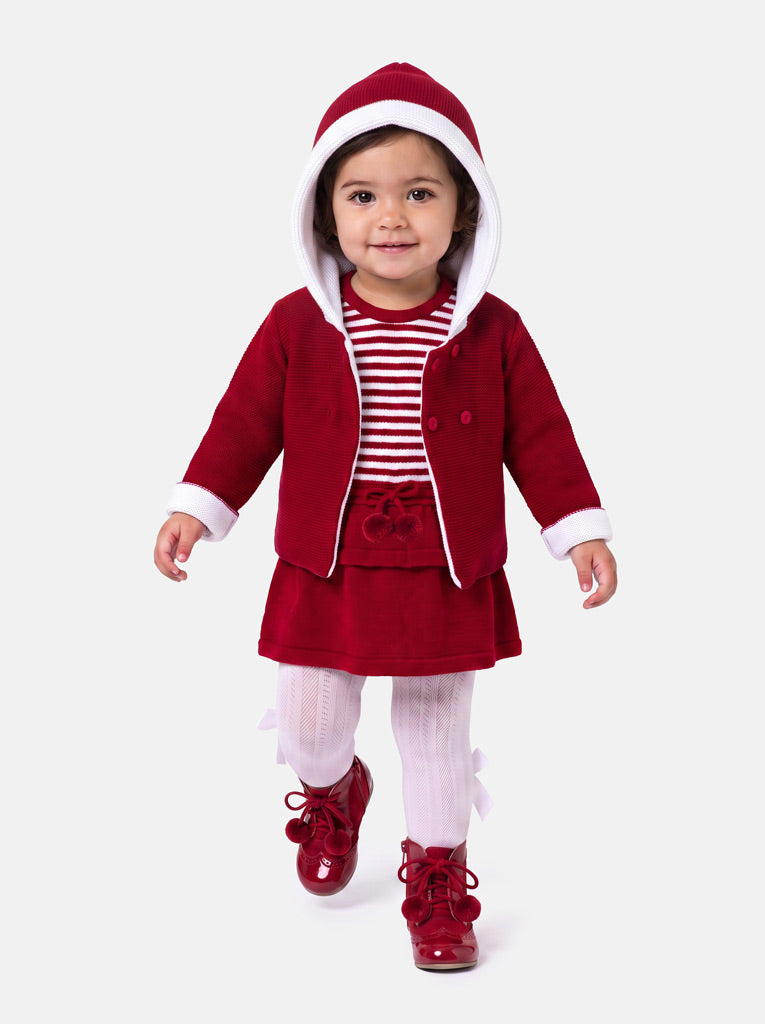 Baby Girl Carlota Collection Knitted Coat & Dress Spanish Set - Red