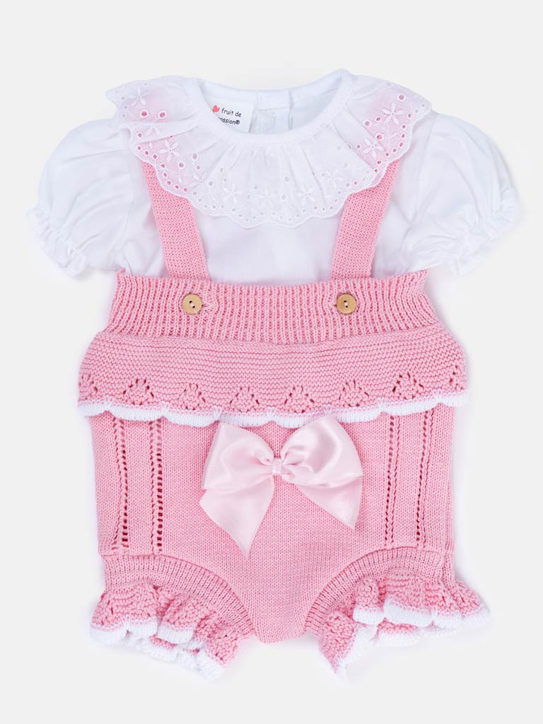 Baby Girl Carmen 2-piece Knitted Spanish Romper Set - Pink