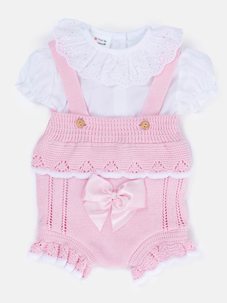 Baby Girl Carmen 2-piece Knitted Spanish Romper Set - Baby Pink