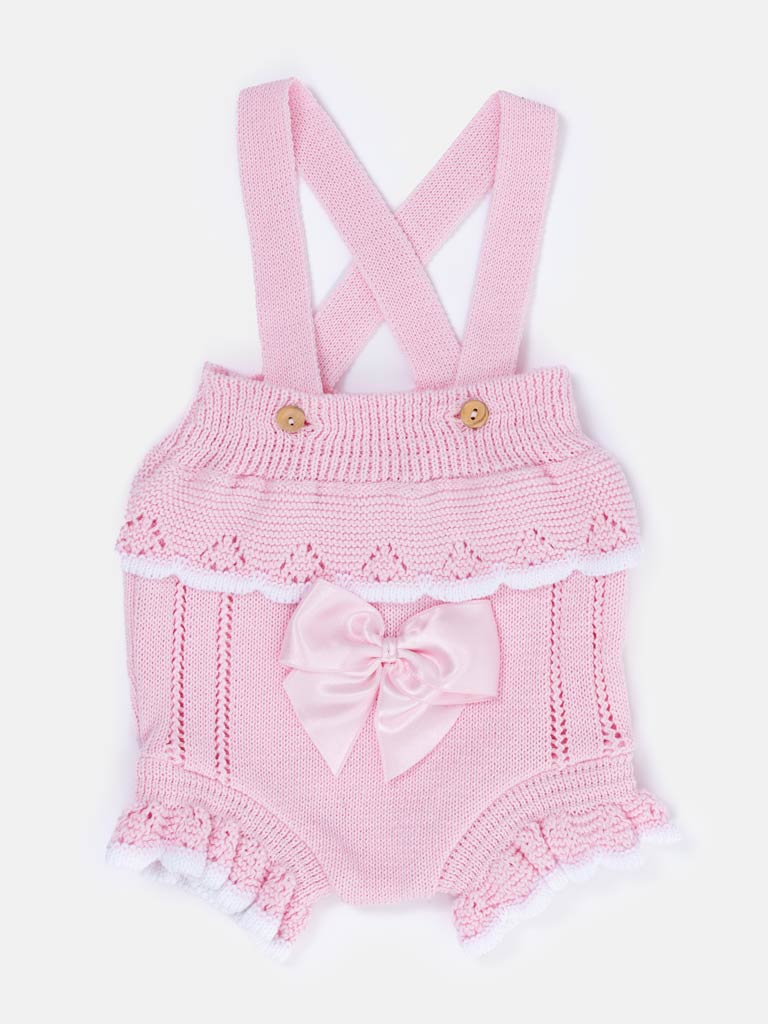Baby Girl Carmen 2-piece Knitted Spanish Romper Set - Baby Pink
